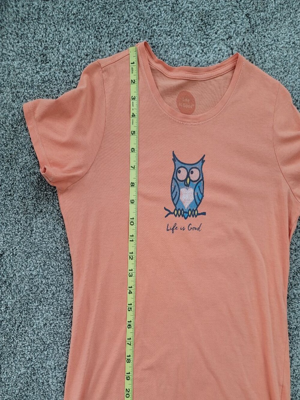 Life is Good Peach colored Owl Crew neck T-shirt Small - Picture 8 of 10